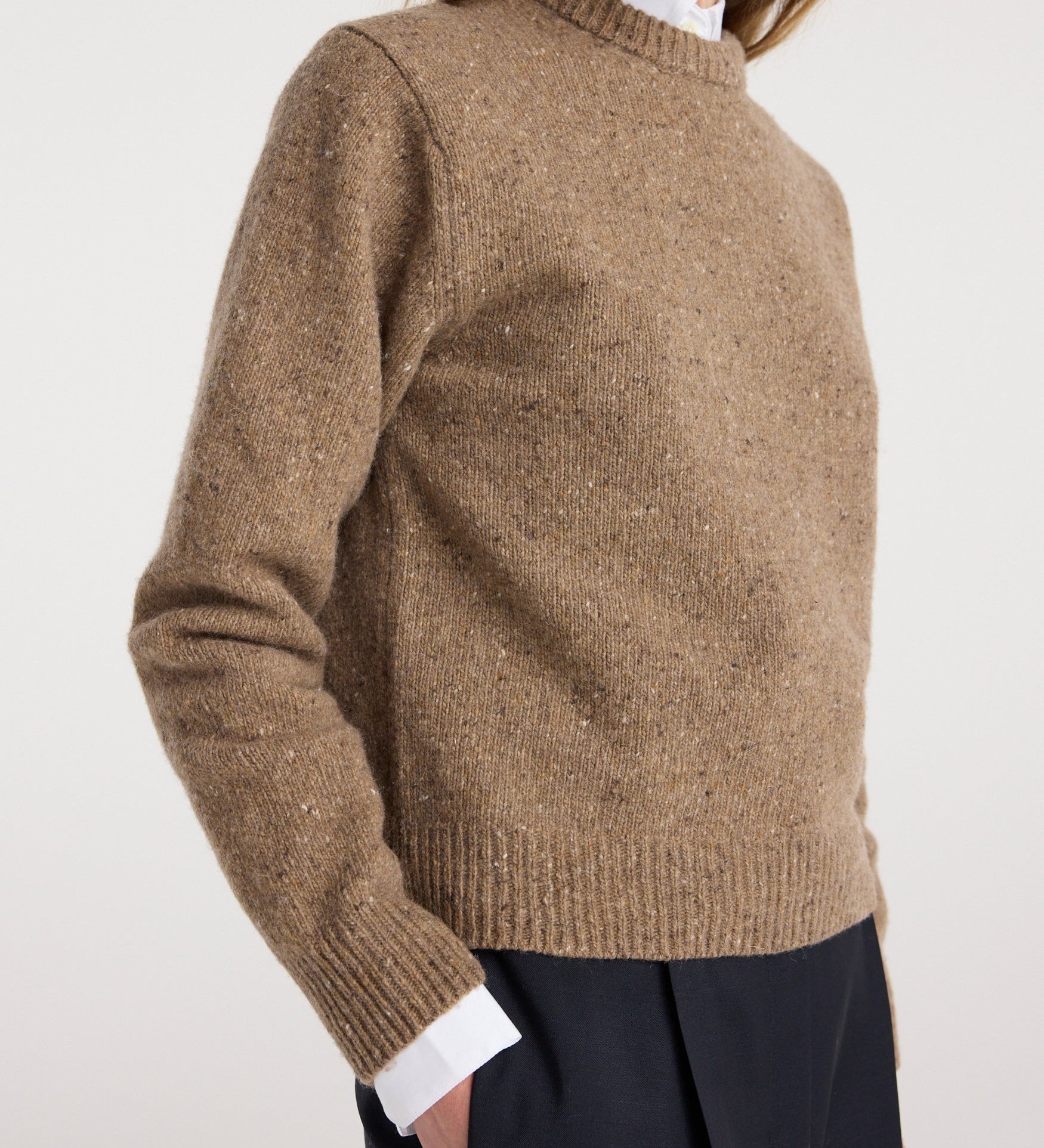 ROHE - Fitted mouliné crewneck | mouliné taupe melange
