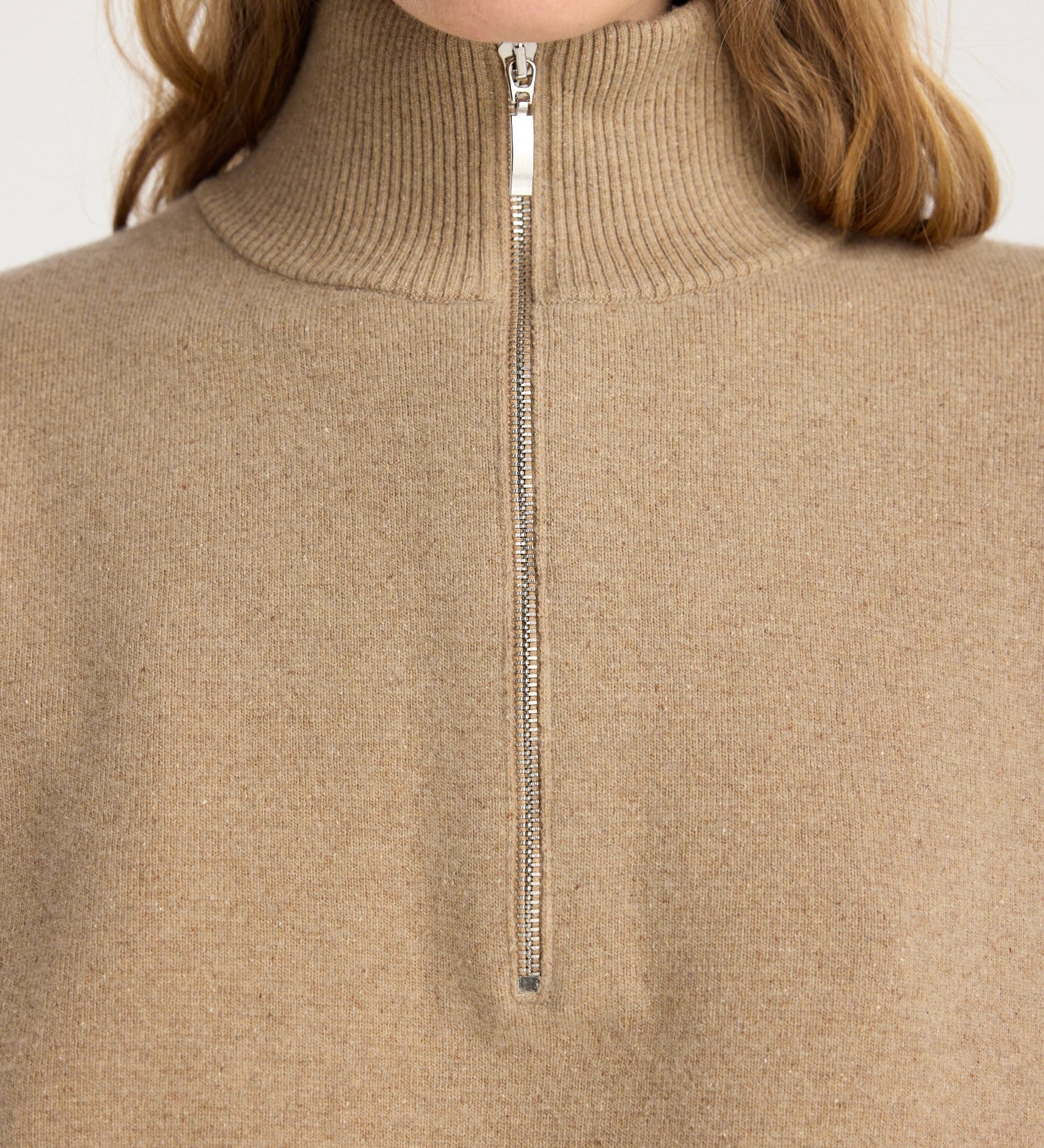 ROHE - Zipped mouliné polo | camel