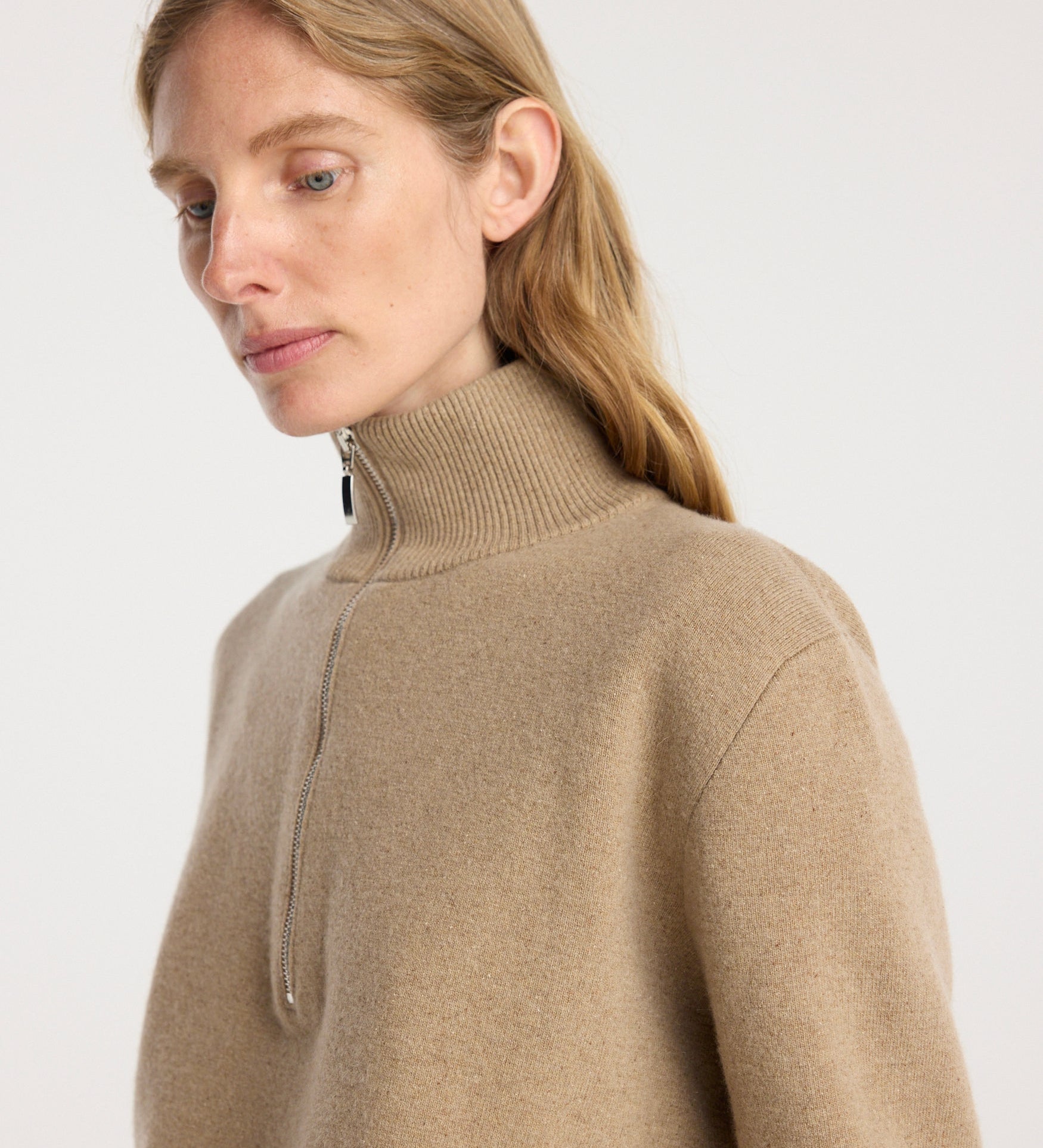 ROHE - Zipped mouliné polo | camel