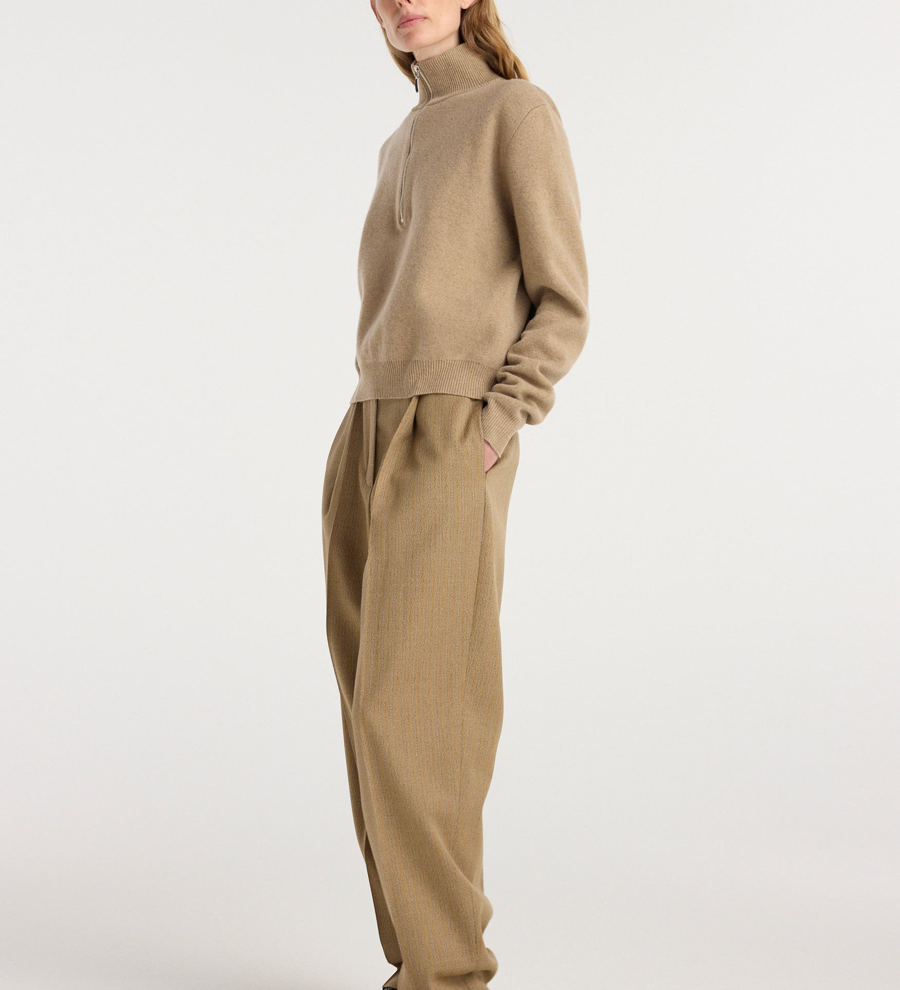 ROHE - Zipped mouliné polo | camel