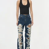 Simkhai - Erie High Waist Distressed Denim Pant