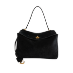 Image 1 of 4 - BLACK - Balenciaga Rodeo Handbag Medium is crafted from suede calfskin and smooth calfskin leather and features a structured yet relaxed silhouette with a top handle and removable shoulder strap. Designed with a turn-lock closure, aged-gold hardware, a removable cloche cls, a wide front pocket, and multiple interior compartments, the bag offers versatile carry options and everyday functionality. Main Material: Calfskin Leather. Lining: Nappa Lambskin. Made in Italy.