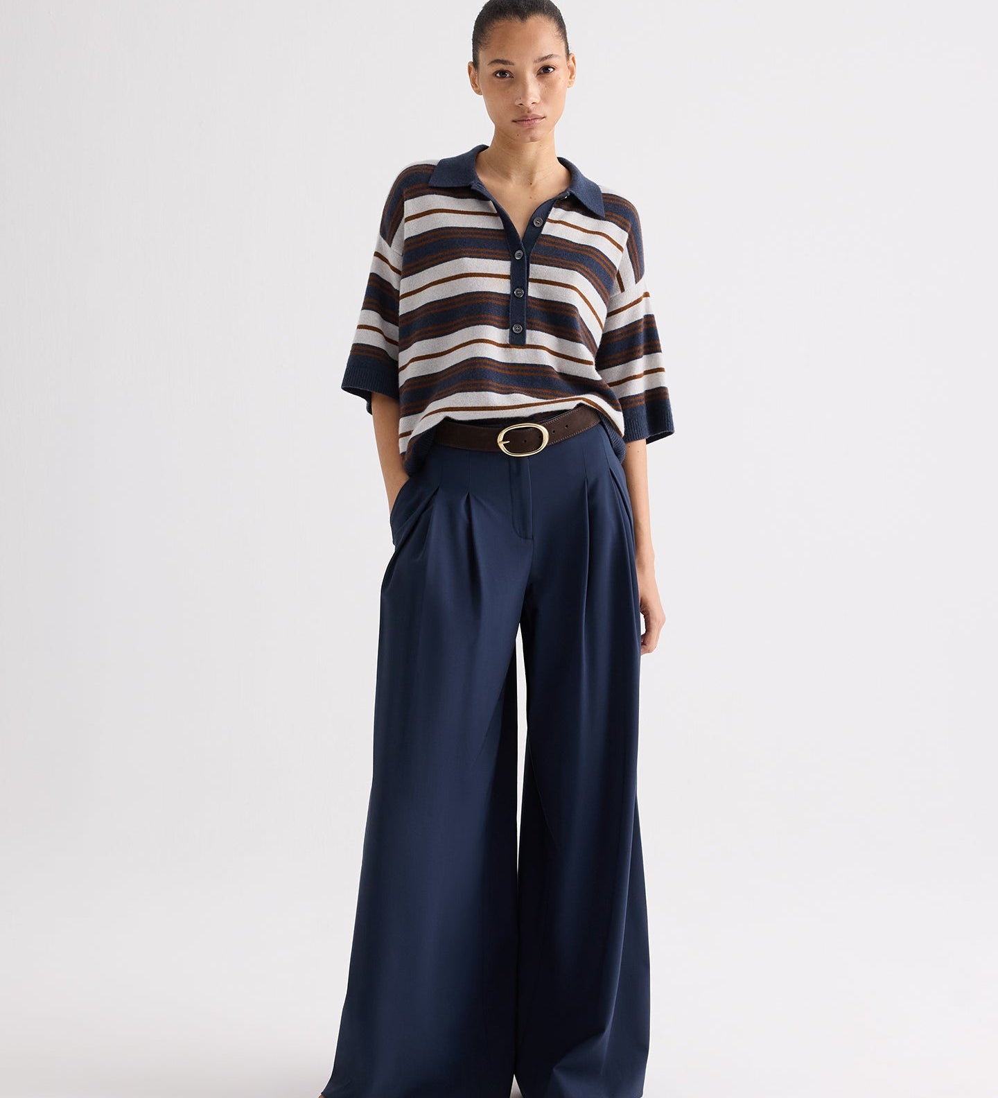 TWP - SS Polo Sweater with Stripes in Italian Cashmere