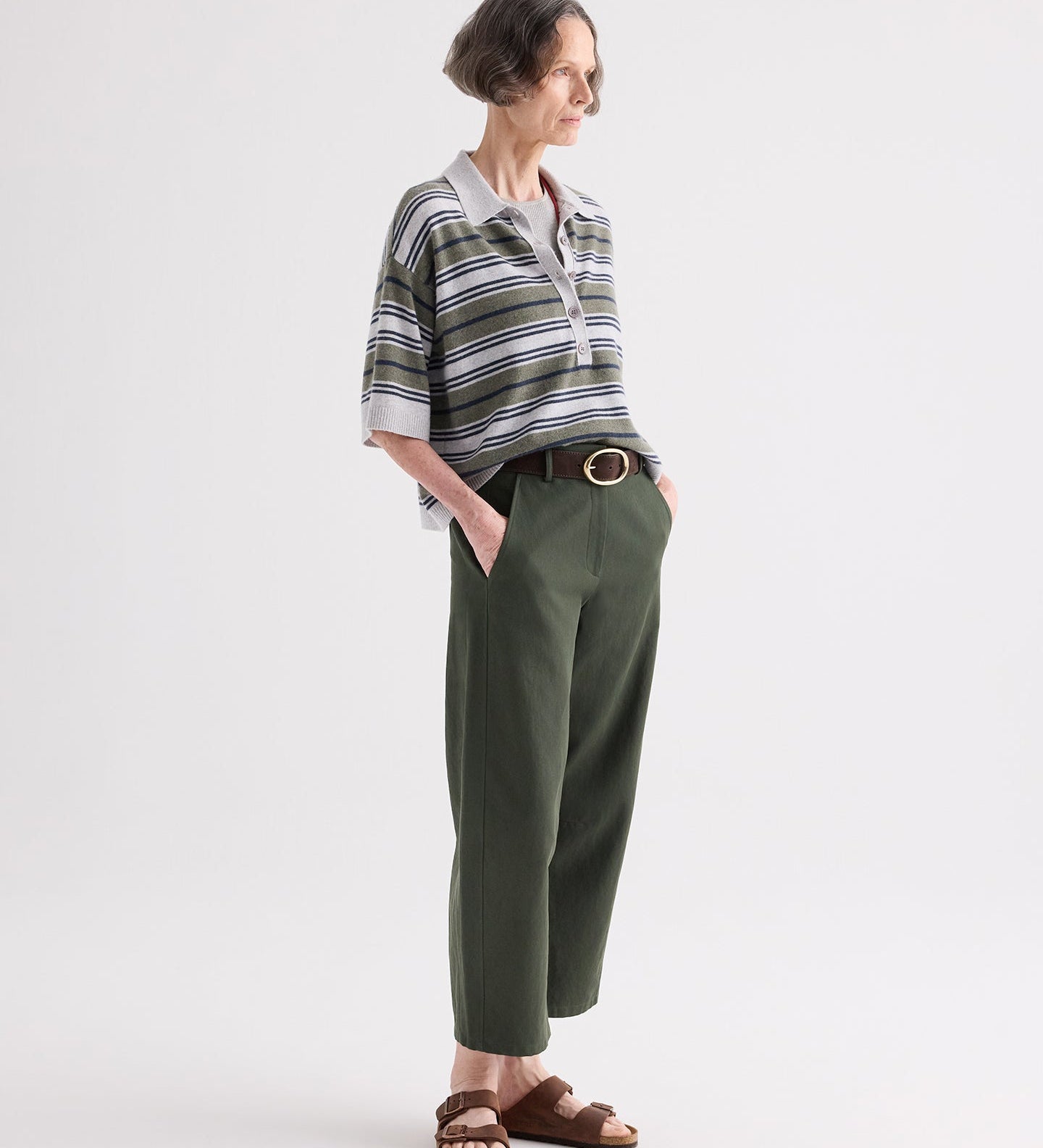 TWP - SS Polo Sweater with Stripes in Italian Cashmere