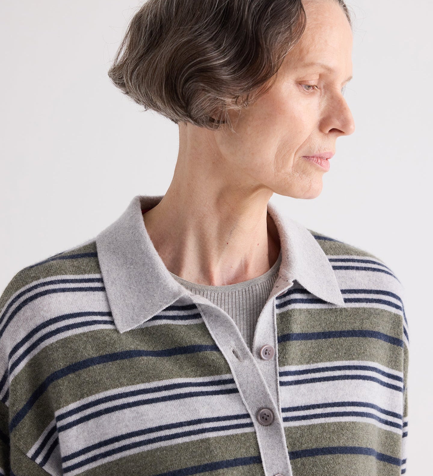 TWP - SS Polo Sweater with Stripes in Italian Cashmere