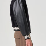 AGOLDE / RSVP Varsity Black Wool Leather Combo in Black