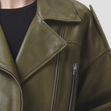 Shoreditch Ski Club x AGOLDE Remi Leather Biker Jacket in Grass