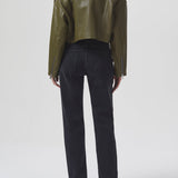 Shoreditch Ski Club x AGOLDE Remi Leather Biker Jacket in Grass