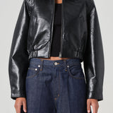 Shoreditch Ski Club x AGOLDE Essie Recycled Leather Cropped Jacket in Black