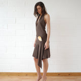 Conner Ives - The Recycled Spandex Shell Belt Midi Dress - Chocolate