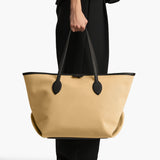 Khaite - Amalia Tote in Honey Canvas with Black Leather