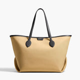 Khaite - Amalia Tote in Honey Canvas with Black Leather