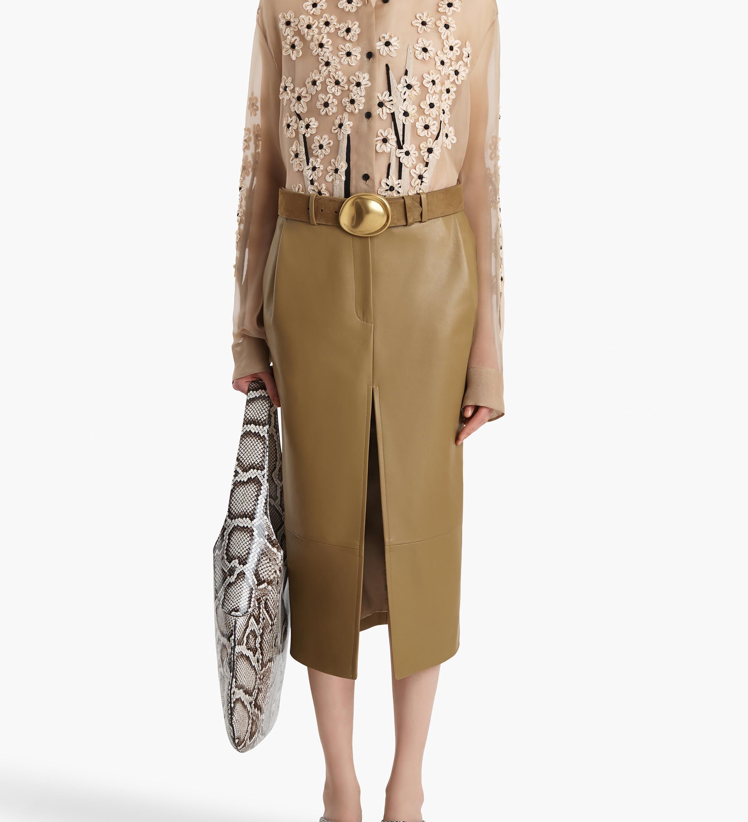 Khaite - Anden Skirt in Golden Ochre Leather
