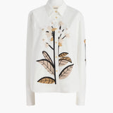 Khaite - Argo Top in Chalk Cotton with Floral Embroidery