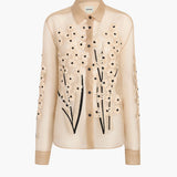 Khaite - Argo Top in Chalk Organza with Floral Bouquet Embroidery