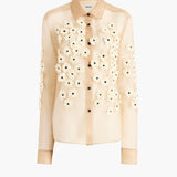 Khaite - Argo Top in Tea Stain with Floral Embroidery