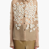 Khaite - Argo Top in Tea Stain with Floral Embroidery