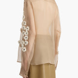 Khaite - Argo Top in Tea Stain with Floral Embroidery