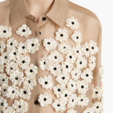 Khaite - Argo Top in Tea Stain with Floral Embroidery