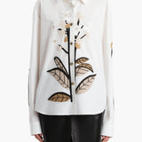 Khaite - Argo Top in Chalk Cotton with Floral Embroidery