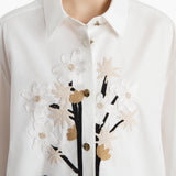 Khaite - Argo Top in Chalk Cotton with Floral Embroidery