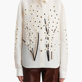 Khaite - Argo Top in Natural with Floral Embroidery