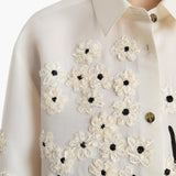 Khaite - Argo Top in Natural with Floral Embroidery