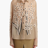 Khaite - Argo Top in Chalk Organza with Floral Bouquet Embroidery