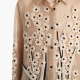Khaite - Argo Top in Chalk Organza with Floral Bouquet Embroidery
