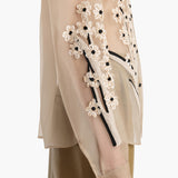Khaite - Argo Top in Chalk Organza with Floral Bouquet Embroidery