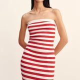 Posse - ARI STRAPLESS TOP - CORAL STRIPE