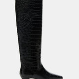 Le Monde Beryl - Allegra Riding Boot / Coco Black Leather Croc Effect