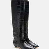 Le Monde Beryl - Allegra Riding Boot / Coco Black Leather Croc Effect