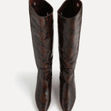 Le Monde Beryl - Allegra Riding Boot / Chocolate Leather Snake Effect