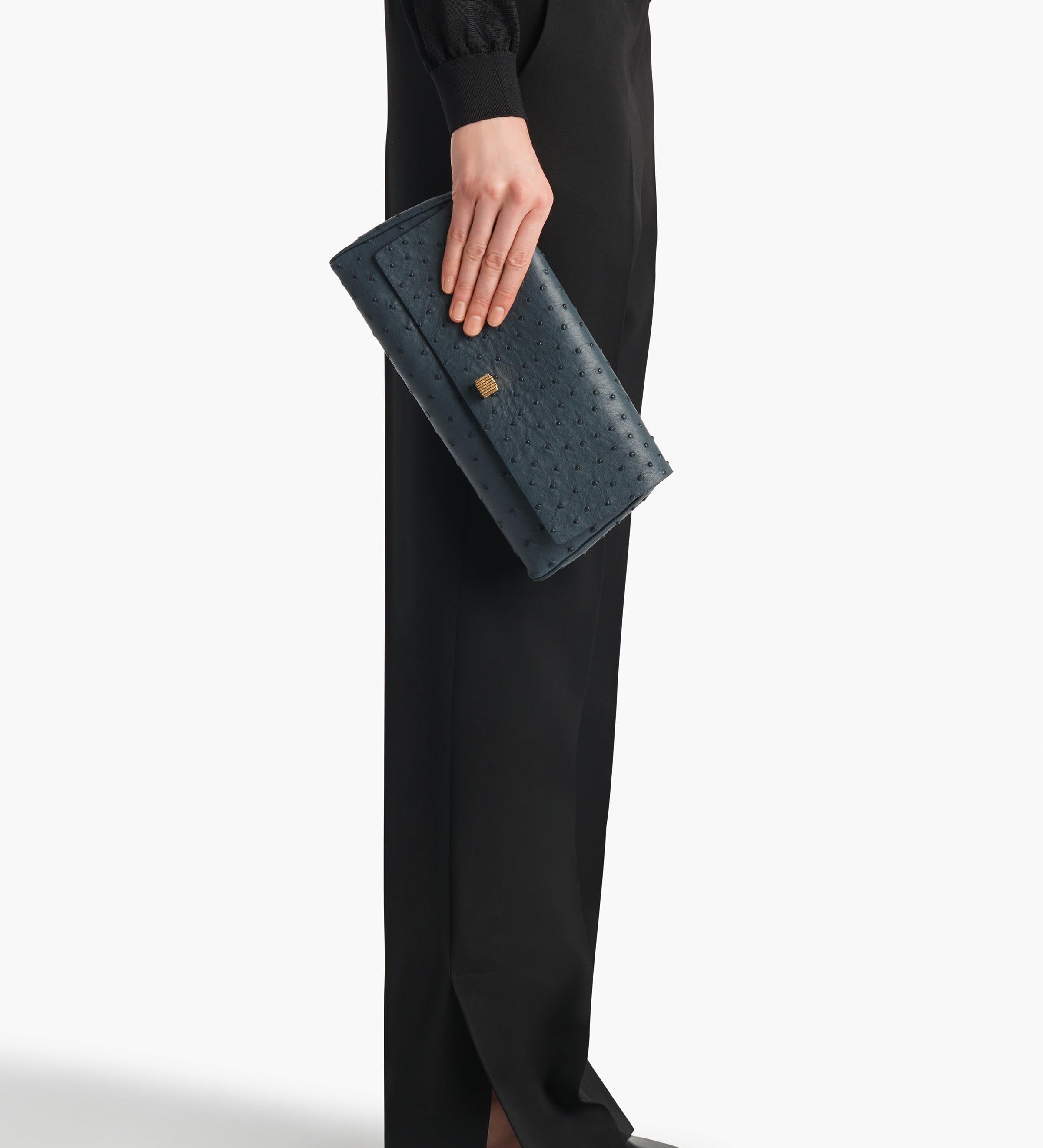 Khaite - Audrey Clutch in Midnight Navy Ostrich