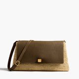Khaite - Audrey Crossbody Bag in Natural Raffia and Olive Leather