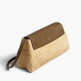 Khaite - Audrey Crossbody Bag in Natural Raffia and Olive Leather
