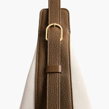 Khaite - Augustina Hobo in Dark Olive Pebbled Leather and Cream Canvas