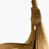 Khaite - Small Augustina Crossbody Bag in Wheat Suede and Natural Raffia