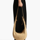 Khaite - Augustina Hobo in Wheat Suede and Natural Raffia