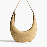 Khaite - Augustina Hobo in Wheat Suede and Natural Raffia