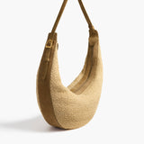 Khaite - Augustina Hobo in Wheat Suede and Natural Raffia
