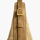 Khaite - Augustina Hobo in Wheat Suede and Natural Raffia