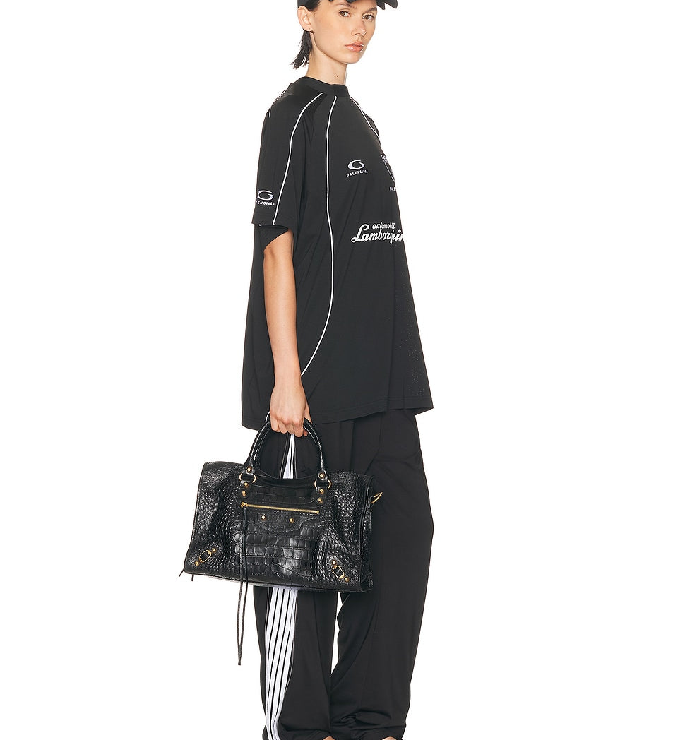 Balenciaga - Le City Medium Croc Embossed Bag in Black