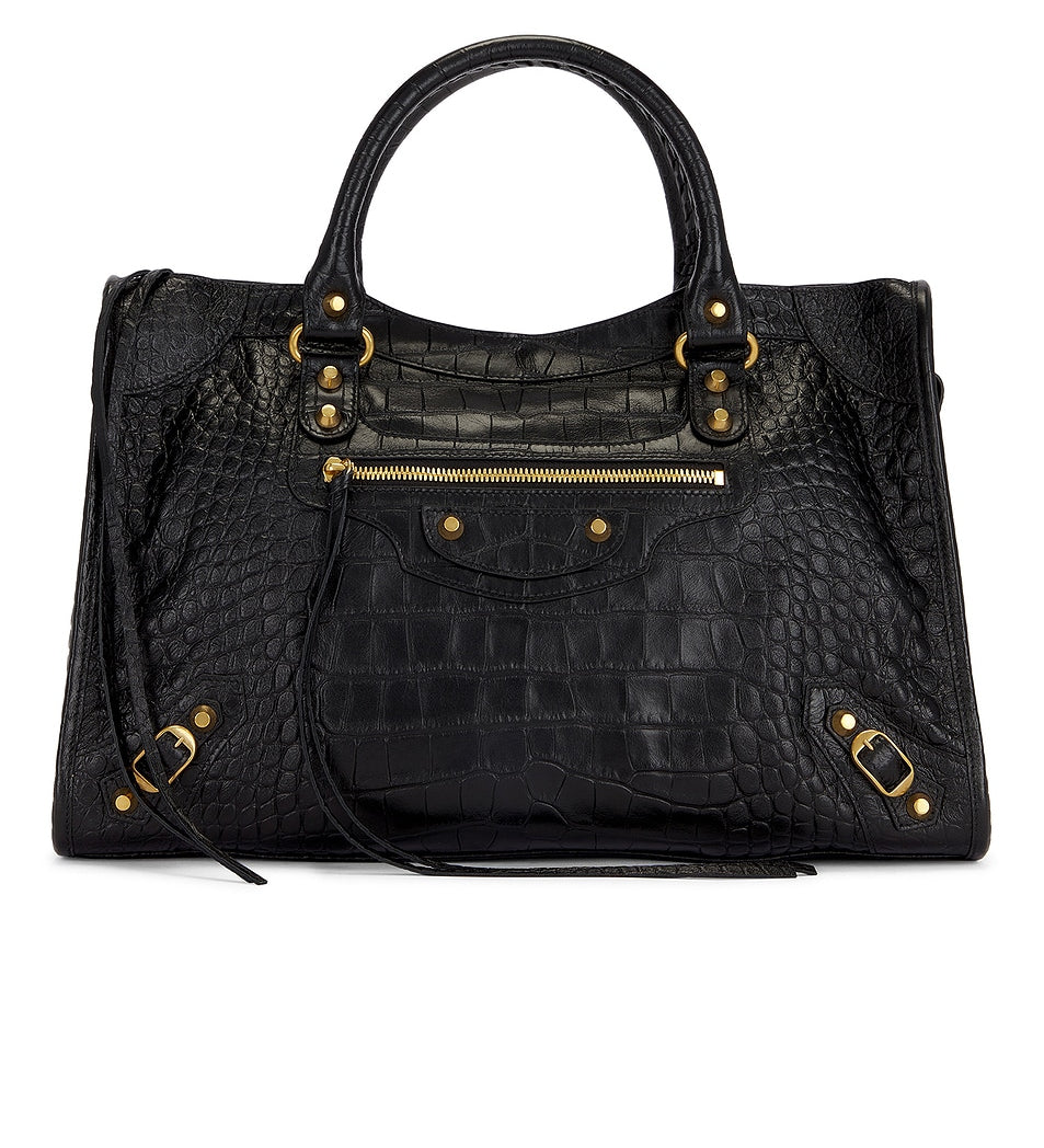 Balenciaga - Le City Medium Croc Embossed Bag in Black