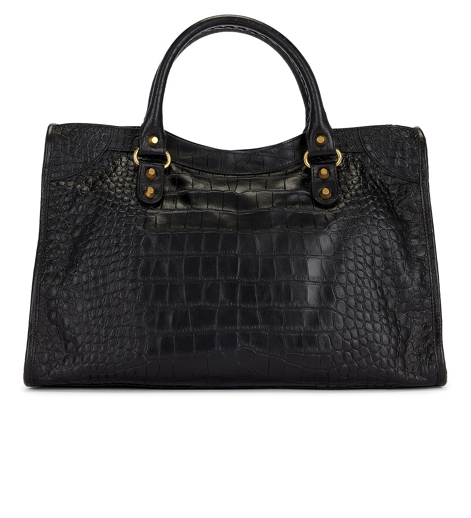 Balenciaga - Le City Medium Croc Embossed Bag in Black