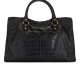 Balenciaga - Le City Medium Croc Embossed Bag in Black