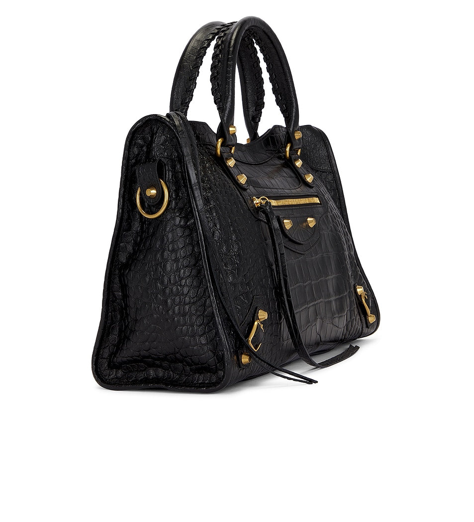 Balenciaga - Le City Medium Croc Embossed Bag in Black