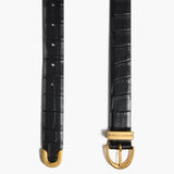 Khaite - Bambi Belt in Black Croc - Embossed Leather with Gold