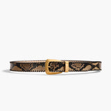 Khaite - Benny Belt with Whipstitch in Python - Embossed Taupe and Gold